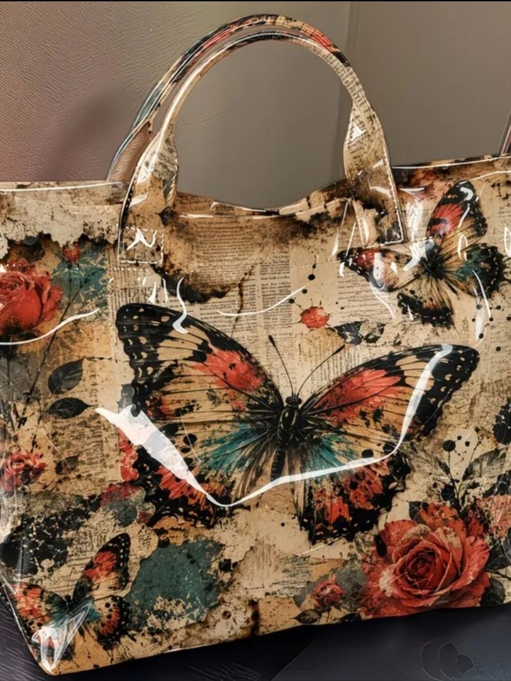 Beautiful Butterfly Newspaper Print Large Tote Bag - Picture 9 of 9